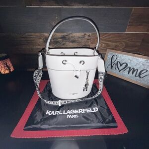 Karl Lagerfeld White Adele Bucket Bag